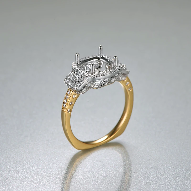 Caimao 8.5mm Cushion cut 0.43ct Baguette and Round Diamond 14k White and Yellow Gold Ring