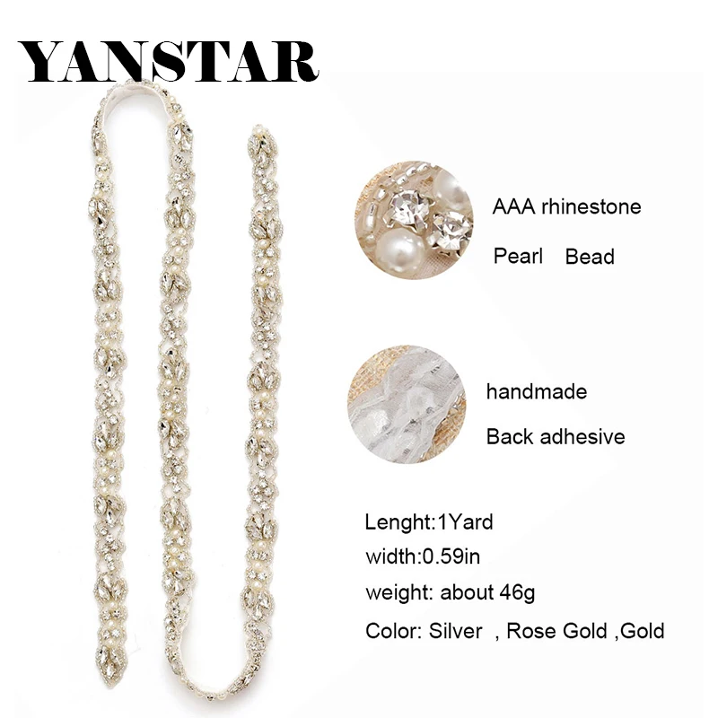 YANSTAR (5Yard) Wholesale Hand Wedding Dresses Belts Beads Crystal Rhinestones Appliques Accessory Sewing On Bridal Sash YS883