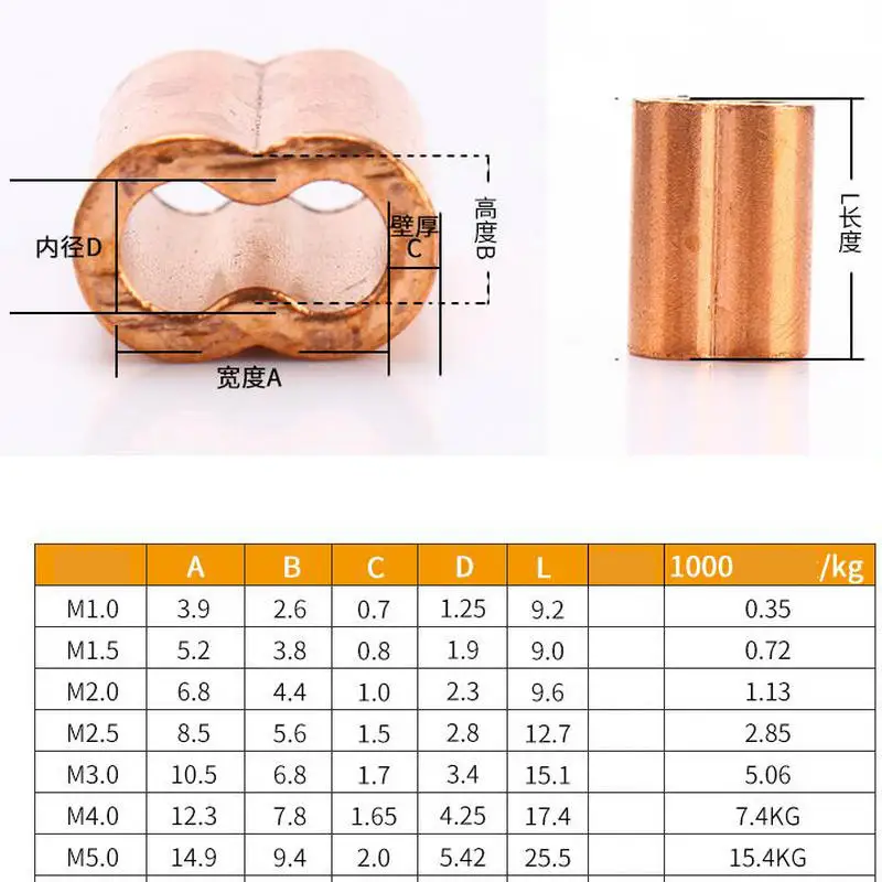 HQ CF01 Red Copper 8 Shape Double Holes Wire Rope Ferrule Sleeve Clip Clamp (For 0.5-5MM Cable)