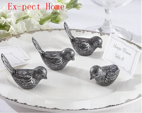 

Wholesale 100pcs/lot Wedding decorations antique silver Antiqued Bird Place Card Holder love bird name card holder