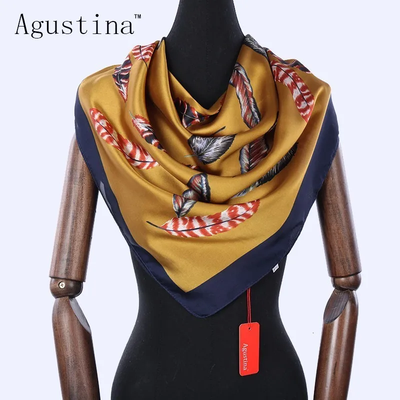 Women square scarf fashion silk feather peacock stoles scarves femme ladies shawl scarfs winter satin designer schal new 90*90