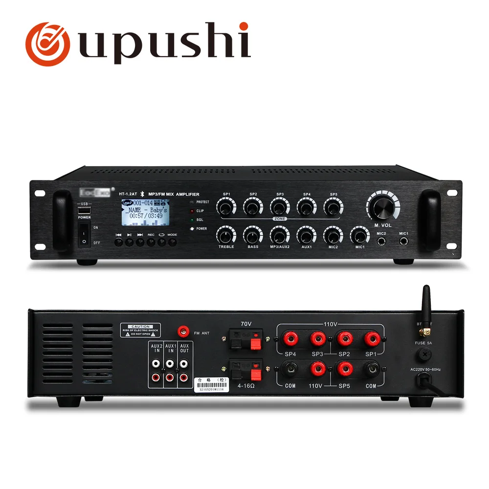 Oupushi bluetooth amplifier audio 120W 240W 360W USB SD card power amplifier 5 zone mixer digital stereo mplifier