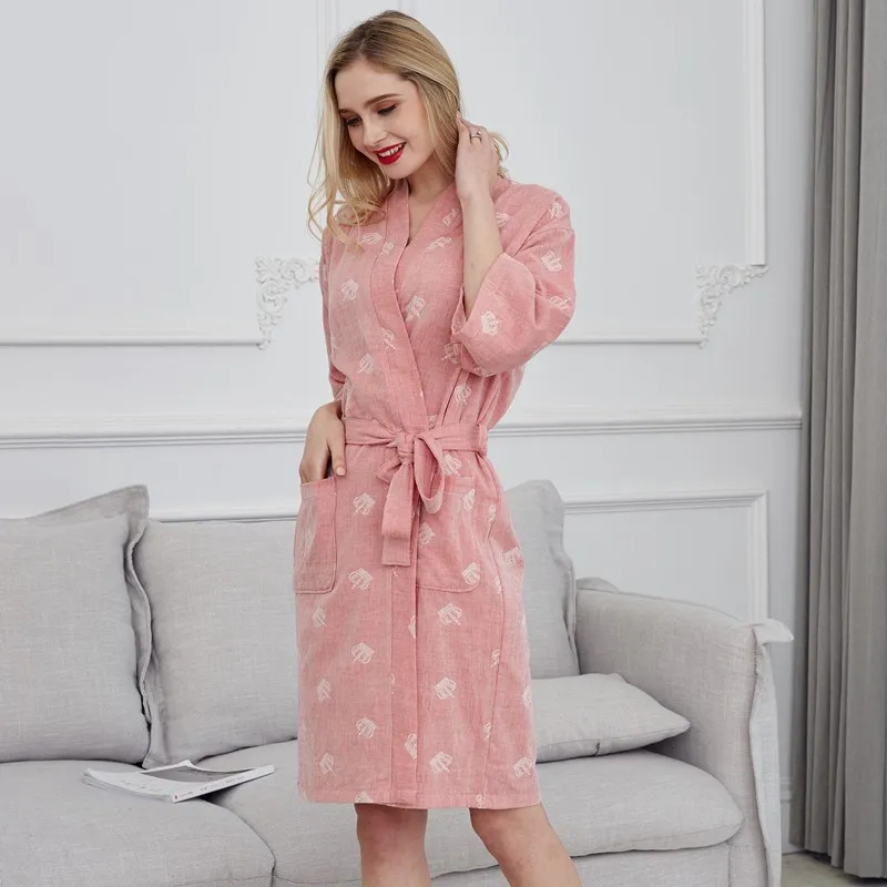 New Arrival Summer 100% Cotton Nightgown Sexy Bath Robe Women\'s Sleepwear Double deck Gauze Sleepshirts Female Home Bathrobe