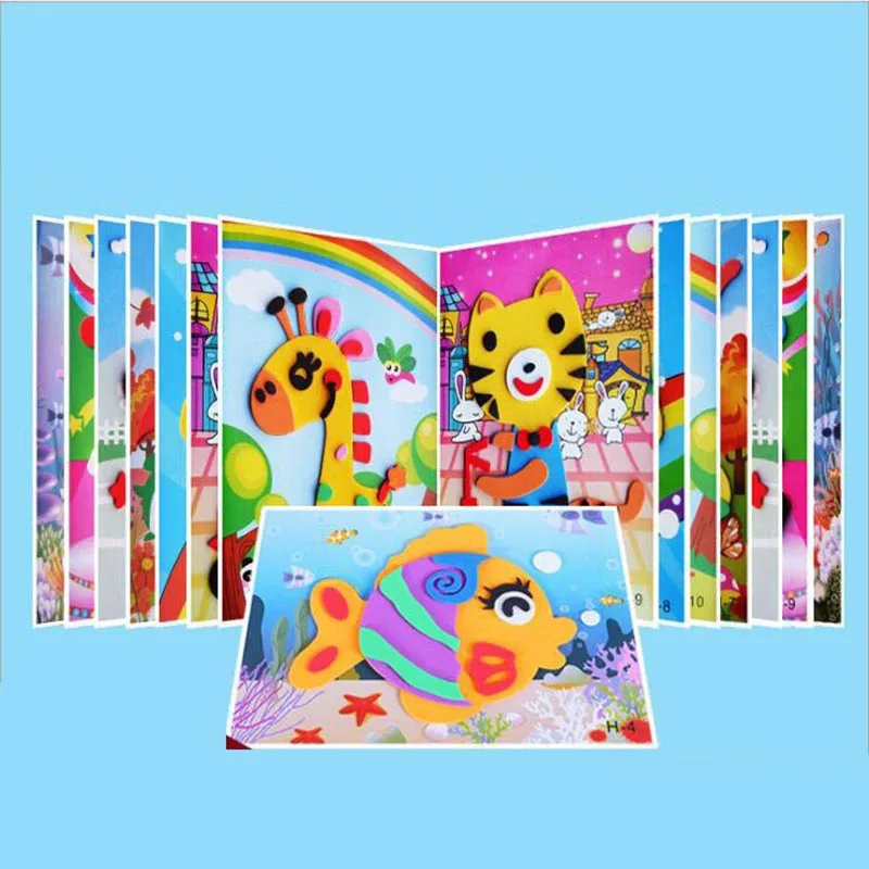 10 designs/lot DIY Cartoon 3D EVA Foam Sticker Puzzle Series Kids Multi-patterns Styles Toys for Children Birthday Gift