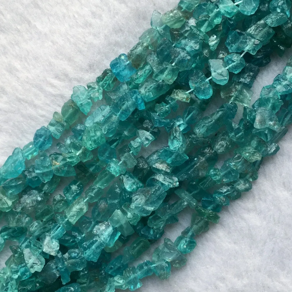 Sri Lanka Natural Genuine Raw Mineral Green Blue Apatite Fluorapatite Chip Nugget Free Form Loose Rough Matte Faceted Beads 15\