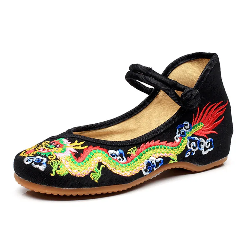 Veowalk Handmade Women Cotton Ballet Flats Chinese Dragon Embroidery Ladies Old Beijing Shoes Casual Breathable Driving Shoes