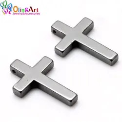 OlingArt 35*23MM 3pcs/Lot Natural Stone Black Hematite Beads Cross Pendant DIY Necklace Bracelet Jewelry Making New