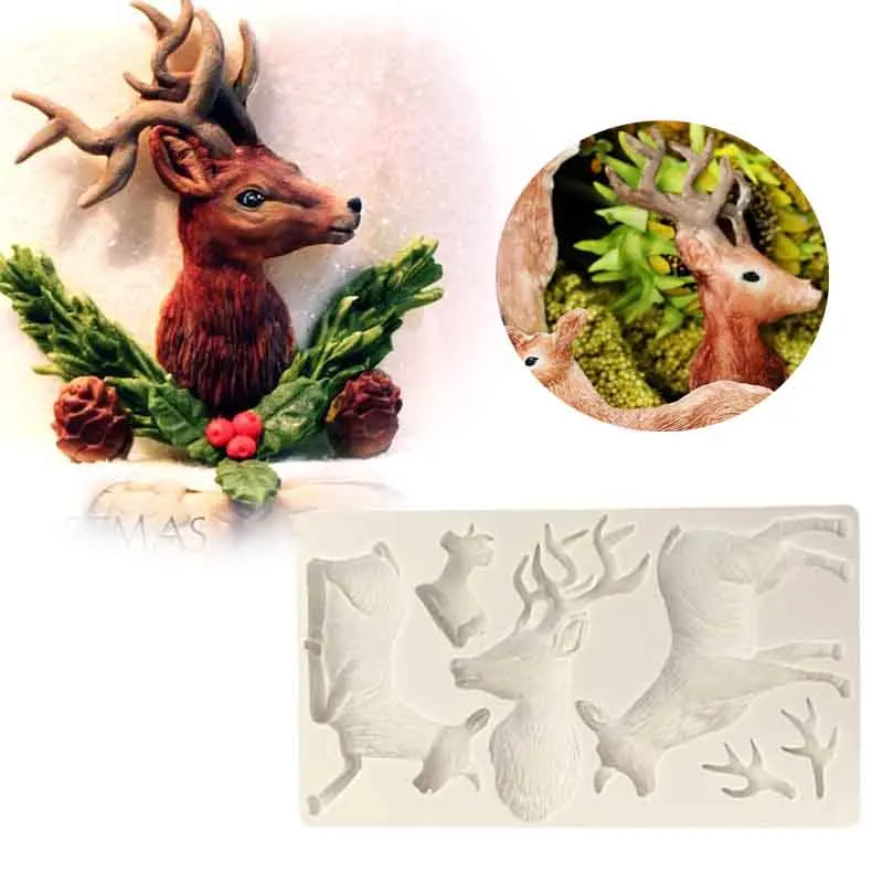 

Elk Deer Head Antlers Cake Silicone Baking Mold Christmas Cake Decorating Fondant Molds Chocolate Candy Gumpaste Moulds