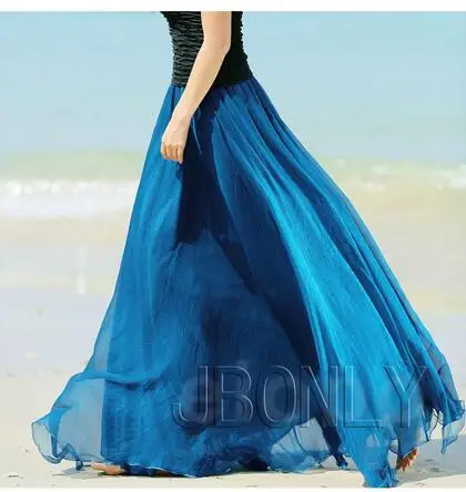 1pcs/lot bohemian style woman beach long skirt summer chiffon candy color long skirt casual skirt free size