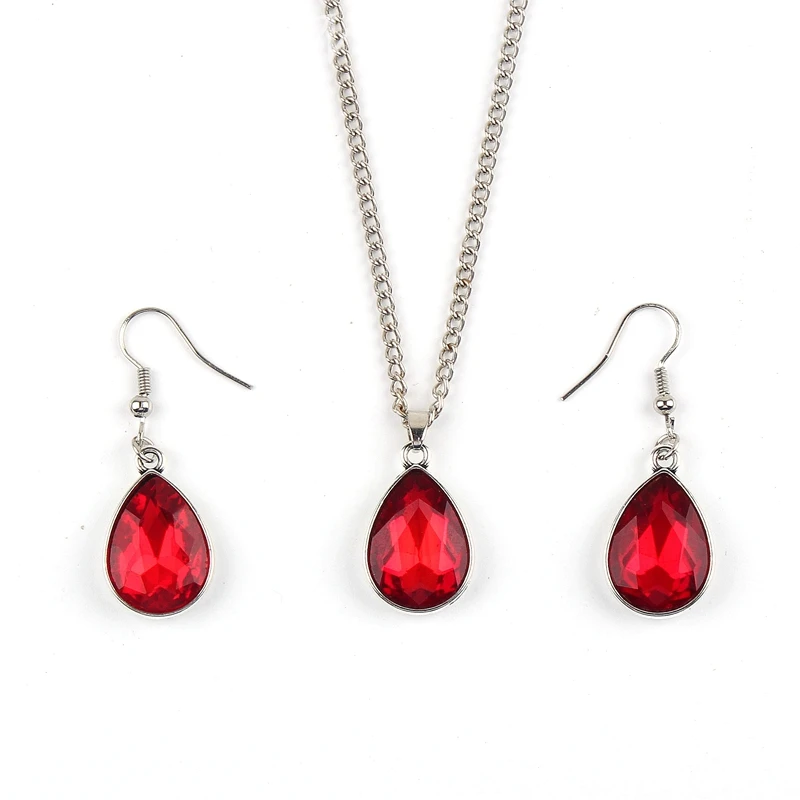 1set Vintage Water drop Pendant Necklace & earrings Fashion Jewelry red