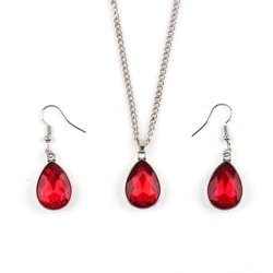 1set Vintage Water drop Pendant Necklace & earrings Fashion Jewelry red