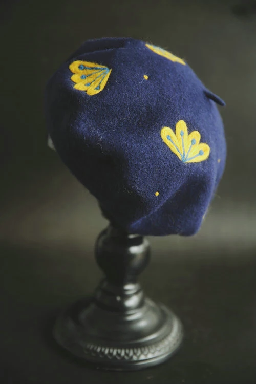 Faramita Holiday Ethnic Style Floral Wool Felt Navy Women Girls Kids Flowers Berets Winter Manual Hand-made Beret Hats Caps