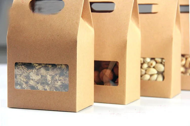 

10*15.5*6cm 10pcs Natural Brown Stand Up Kraft Paper Bags Boxes Recyclable Wedding Gift Jewelry Food Package Paper Box