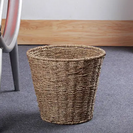 Straw Round Garbage Rubbish Household Trash Can Flower Pot Set Storage Bin Practical Waste Paper Basket