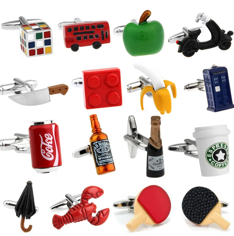 Novelty   18 Styles Option Cola/ Whiskey/ Coffee Cup/ Beer Cap/ Magic Cube/ Chaplin Style   Cuff Links