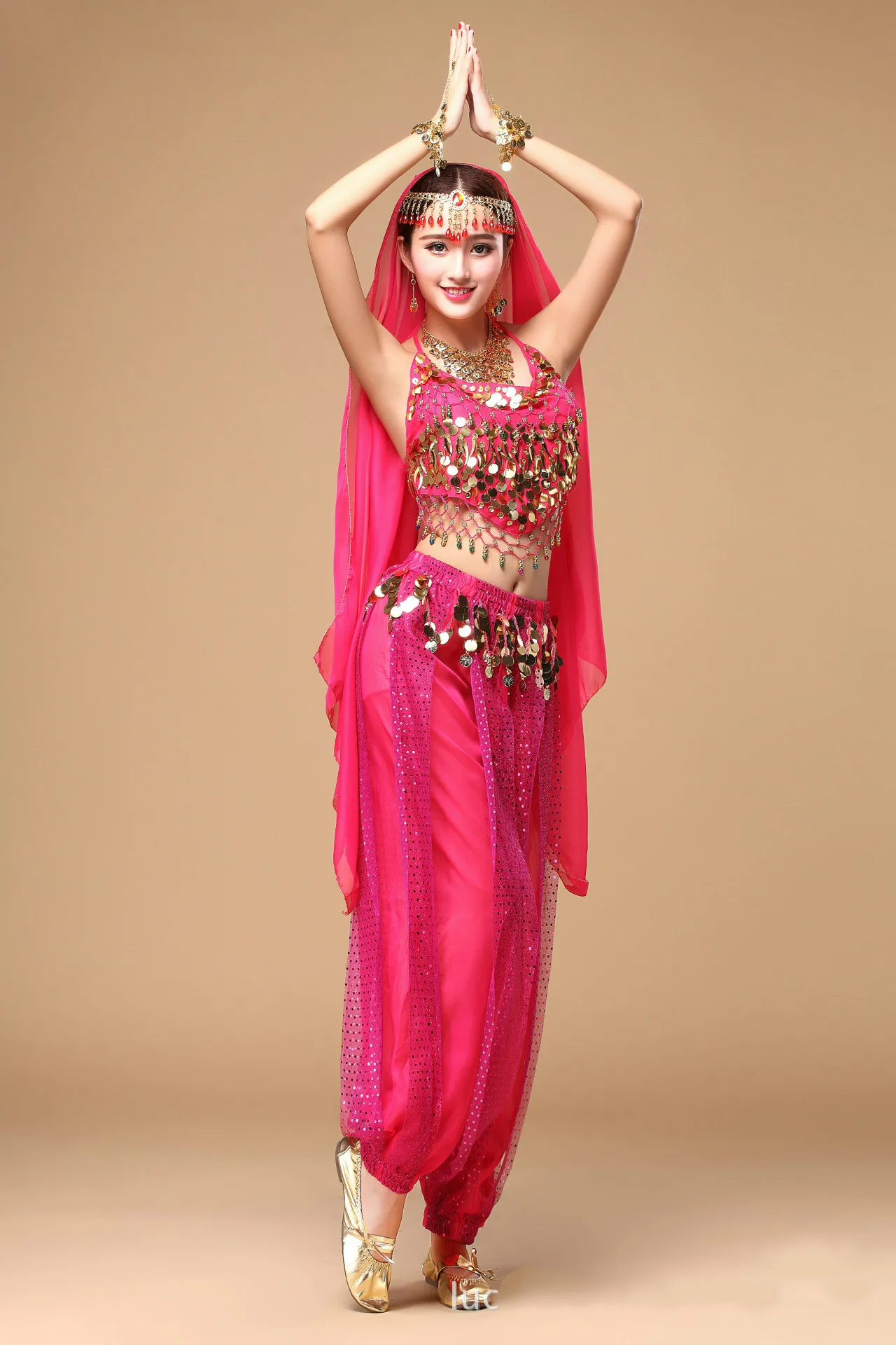 Traje de dança do ventre feminino, 6 cores, conjunto completo, traje de bollywood, vestido indiano, vestido de dança do ventre, prática de dança oriental, roupa de dançarina 9