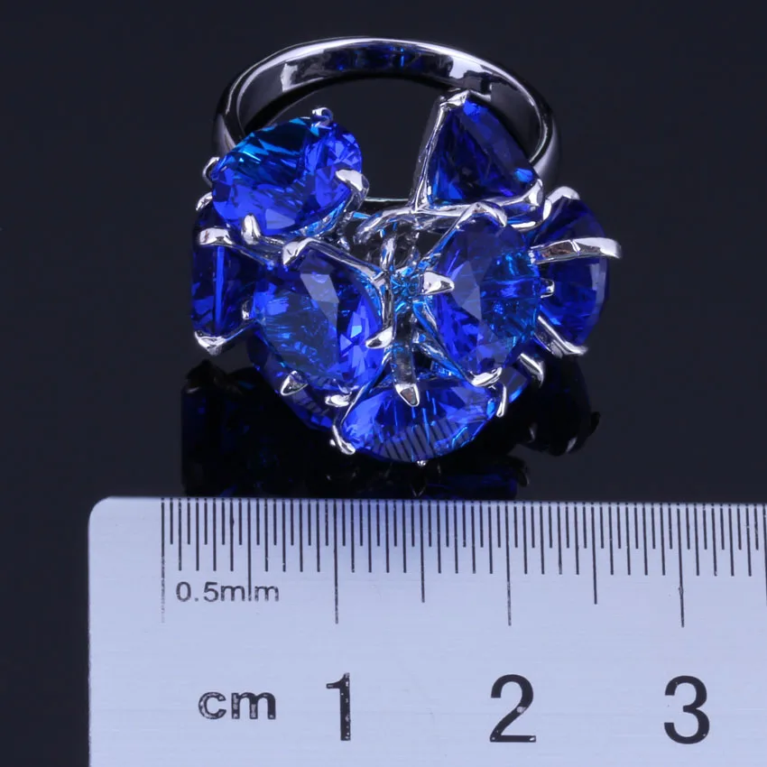 Pleasant Round Blue Cubic Zirconia Silver Plated Ring V0501