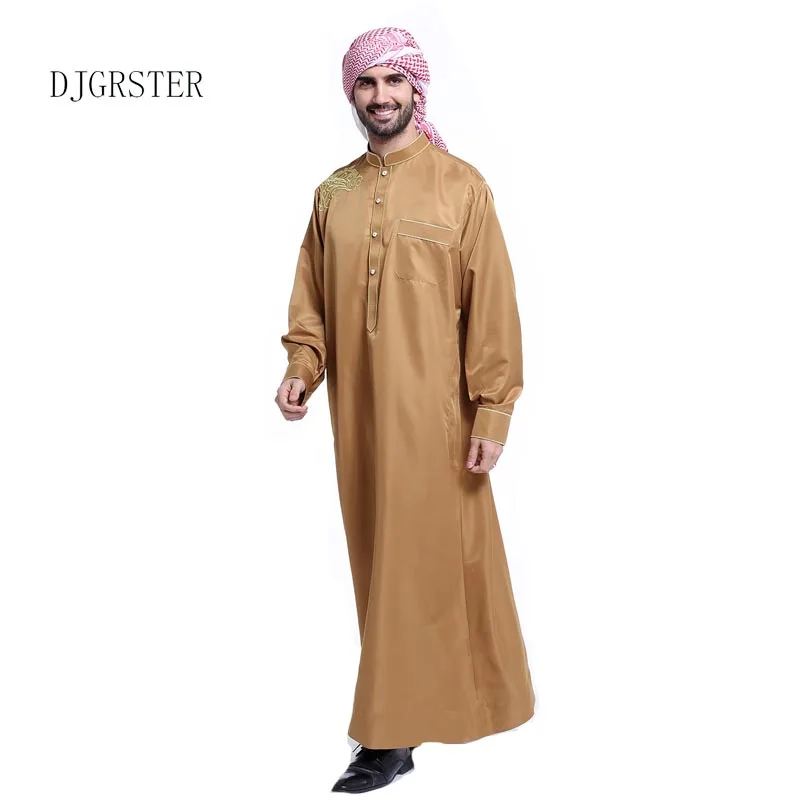 DJGRSTER Arabic Robe Men Cotton Linen Long Robes  Chinese Style Clothing White Arab Clothing Loose Casual Male Islamic Clothing