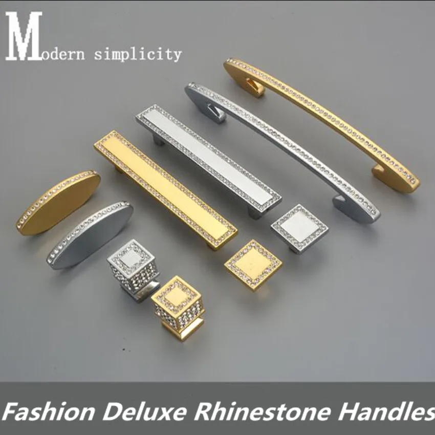 

96mm 128mm Modern fashion deluxe diamond villa furniture decoration handles K9 crystal drawer tv cabinet knobs pulls silver gold