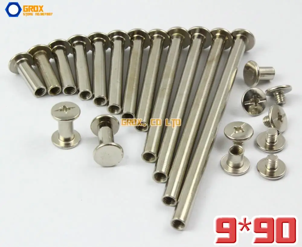 15 Pieces 9 x 90mm Nickel Plated Chicago Screw Stud Rivet Belt Strap Fastener (5mm Shank Diameter)