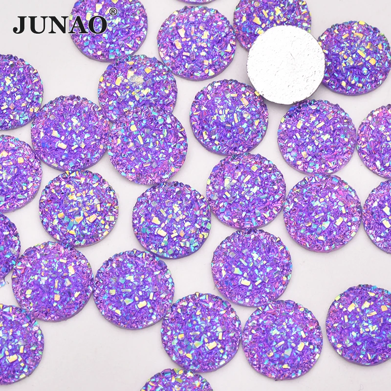 JUNAO 12mm 50Pcs argento lucido rotondo Strass Applique Flatback gemme in resina adesivi in pietra di cristallo Non cucire Strass per la decorazione