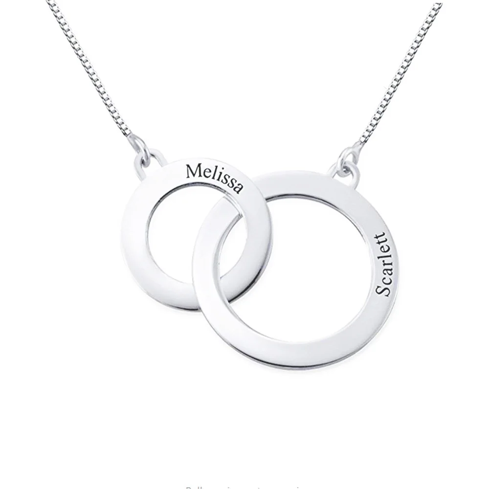 Amxiu Customized Two Names 925 Sterling Silver Necklace Personalized Circles Necklace Jewelry For Women Lovers Birthday Gifts