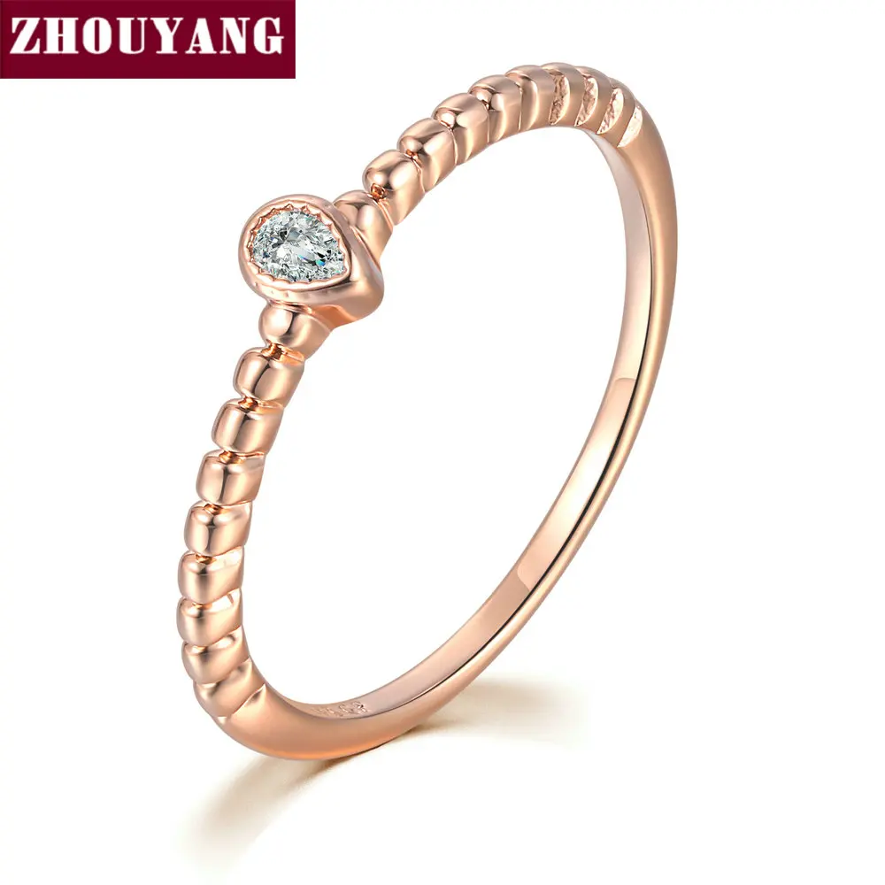 Dainty Ring For Women Simple Thin Crystal CZ Water Drop Rose Gold Color Sliver Color Proposal Gift Fashion Jewelry R421 R423