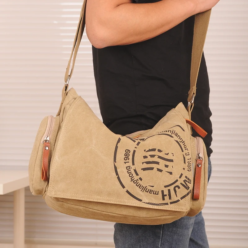 Manjianghong High Quality Canvas Handbag Leisure Men\'s Briefcase Bag Khaki Male Shoulder Bag Business Functional Messenger Bag