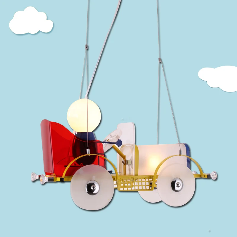 Children 's toy car chandelier glass lamp bedroom learning modern creative villain cartoon lights led high - quality metal