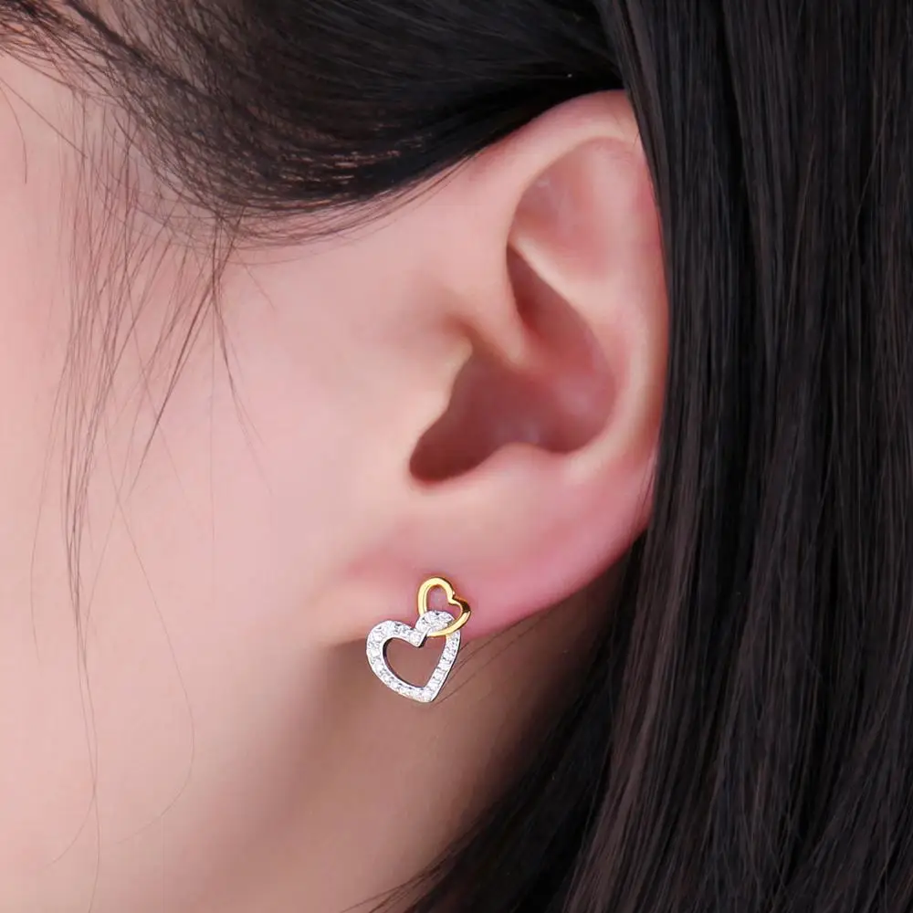 JewelryPalace Love Heart Gold 925 Sterling Silver Stud Earrings for Women Fashion Cubic Zirconia Simulated Diamond Earrings
