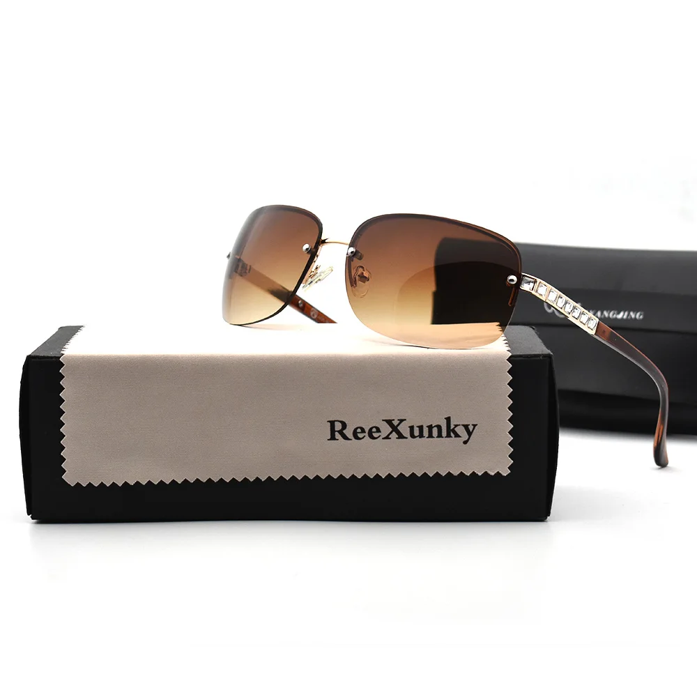 

Rhinestone Sunglasses Women Rectangle Rimless Shining Diamond Sun Glasses Ladies Shades Visor Oculos Top