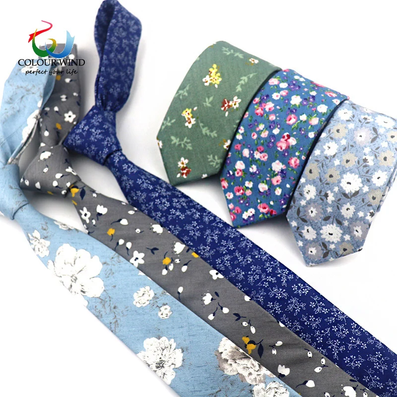 Fresh Mens Classic 6cm Narrow Tie Set Handkerchief Skinny Top Cotton Pocket Square Printed Floral Necktie Wedding Party Neckwear