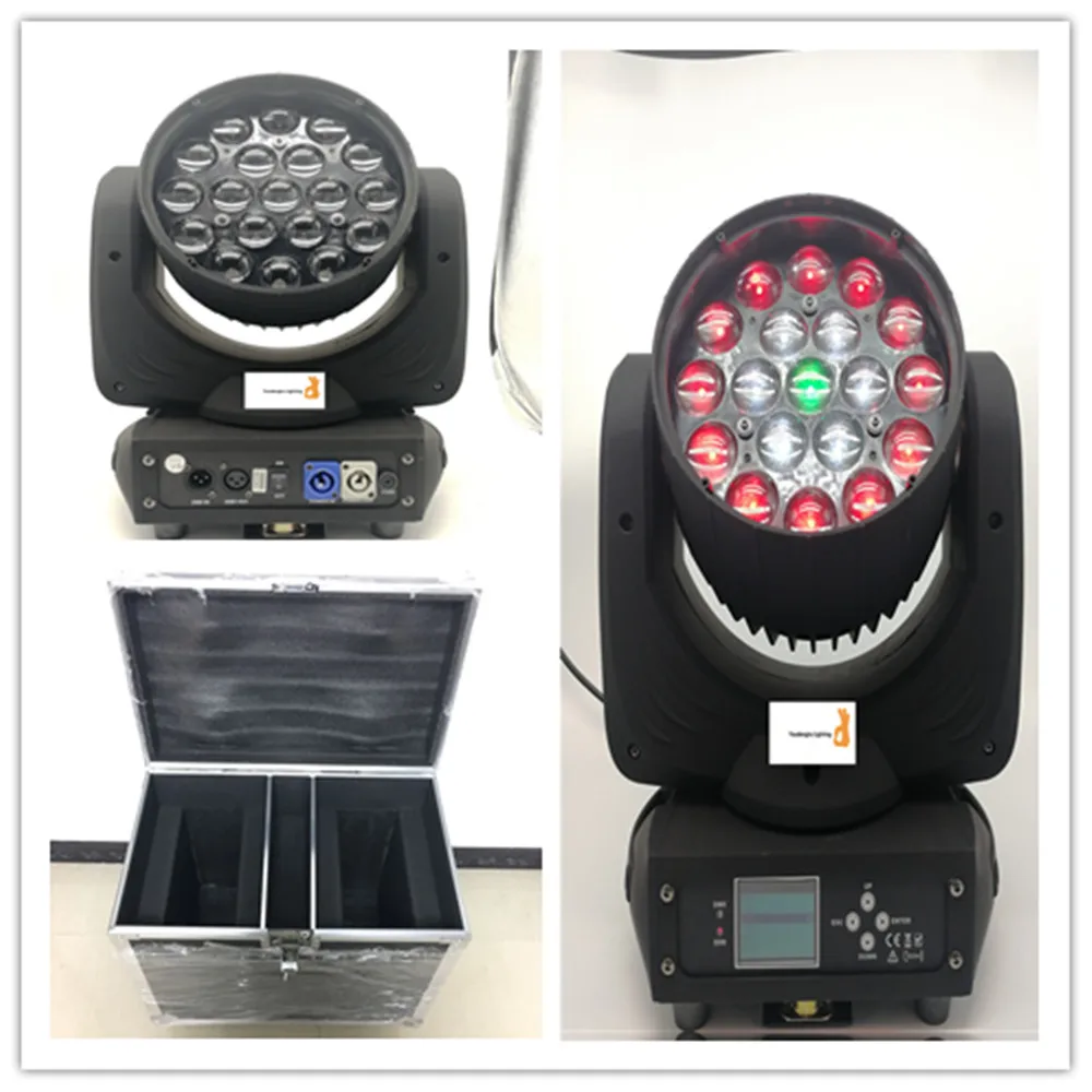 2 pieces with flightcase Circle control LED motorized zoom 19x15W 4-in-1 RGBW wash zoom moving head led wash stage light