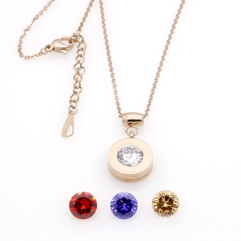 Luxury Brand 4 Stone Gold Color Women Trendy Crystal Stone Necklaces Stainless Steel Jewelry Pendant Necklace