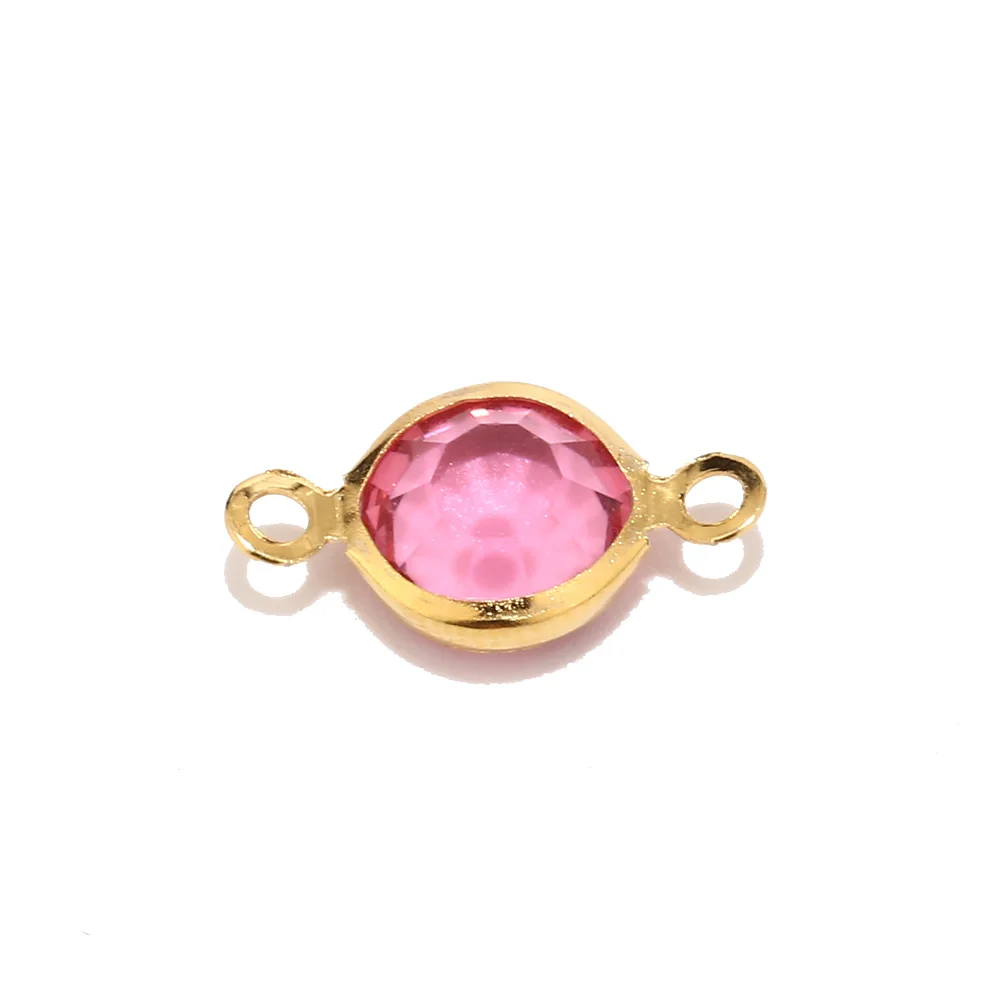 New Design 8.5mm Gold Color Stainless Steel Crystal Birthstones Connector Gem Stone Charm Beads Findings For Jewelry Making DIY