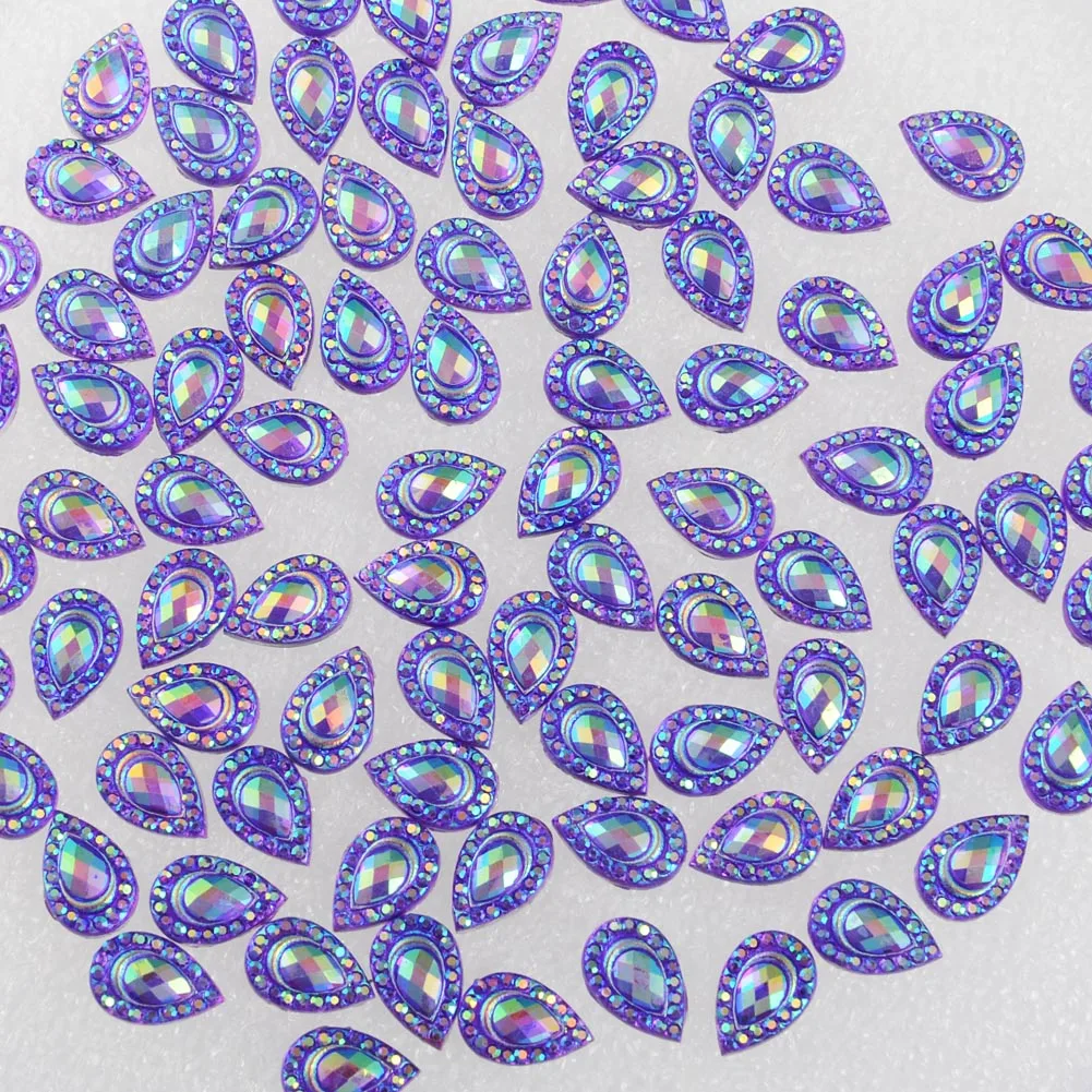 BOLIAO AB Color 60Pcs 8*12 mm ( 0.31*0.47 in ) Drop Purple Rhinestones Flatback Resin Glue On Scrapbooking Craft/Home Decoration