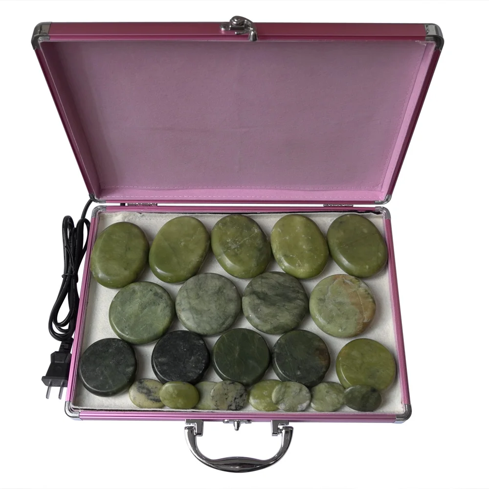 New tontin 22pcs/set green jade body massage hot stone face back massage plate salon SPA with heater box