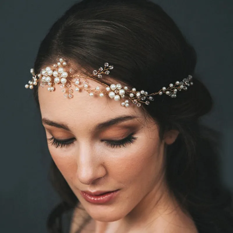 Handgemaakte Parels Bloem Wijnstok Tiara Hoofdbanden Wedding Bridal Haar Sieraden Accessoires Zachte Diy Hoofd Ketting Voor Bruid Haar Sieraden