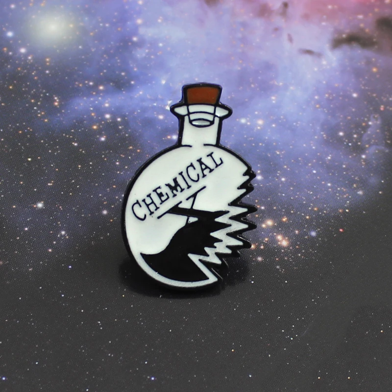 Chemical Bottle Cartoon Brooch Closeup 