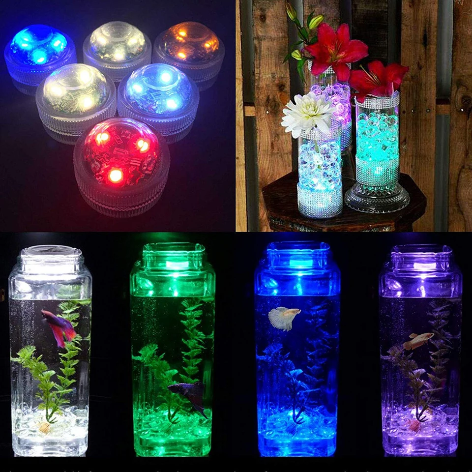 Battery Powered RGB Submersible LED Light IP68 Waterproof Underwater Led Light Night Lamp for Fish Tank Pond Wedding Party Light