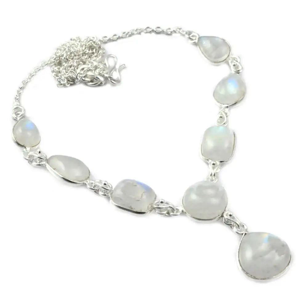 

NiaoZaiFei YunZaiKan Nature Rainbow Moonstone Necklace 925 Sterling Silver, 45.5 cm, MHBNE0046