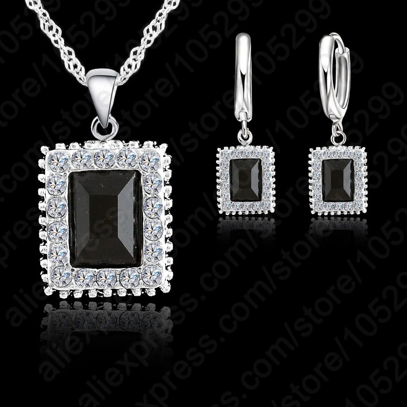 Top Quality CZ Jewelry Set 925 Sterling Silver Needle Chains Pendant Necklace Earring Crystal Squire Jewelry Set For Women