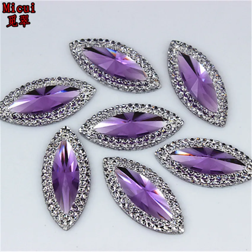 Micui 50pcs/bag 11*24mm Dual color Horse eye Resin Rhinestone Crystal Flat Back stones for Wedding Decoration MC471