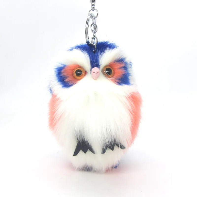 Cute Fluffy Owl Fur Pom Pom Key Chains Ring Woman Fuax Rabbit Fur Owl Bag Charms Keychain Man Car Keyring Jewelry Trinkets Gift