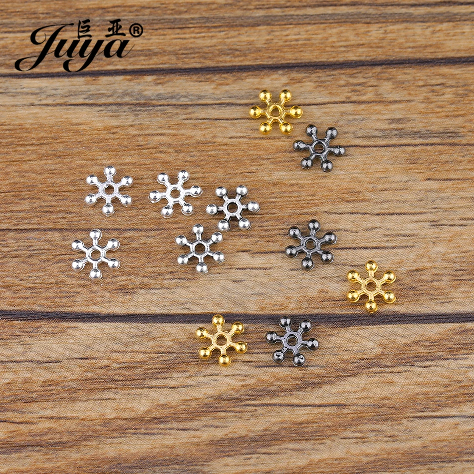 100pcs 4/6/8/10/12mm Snowflake Spacer Beads For Women Necklace Bracelet DIY Jewelry Making Findings Accessories Alloy Crafts