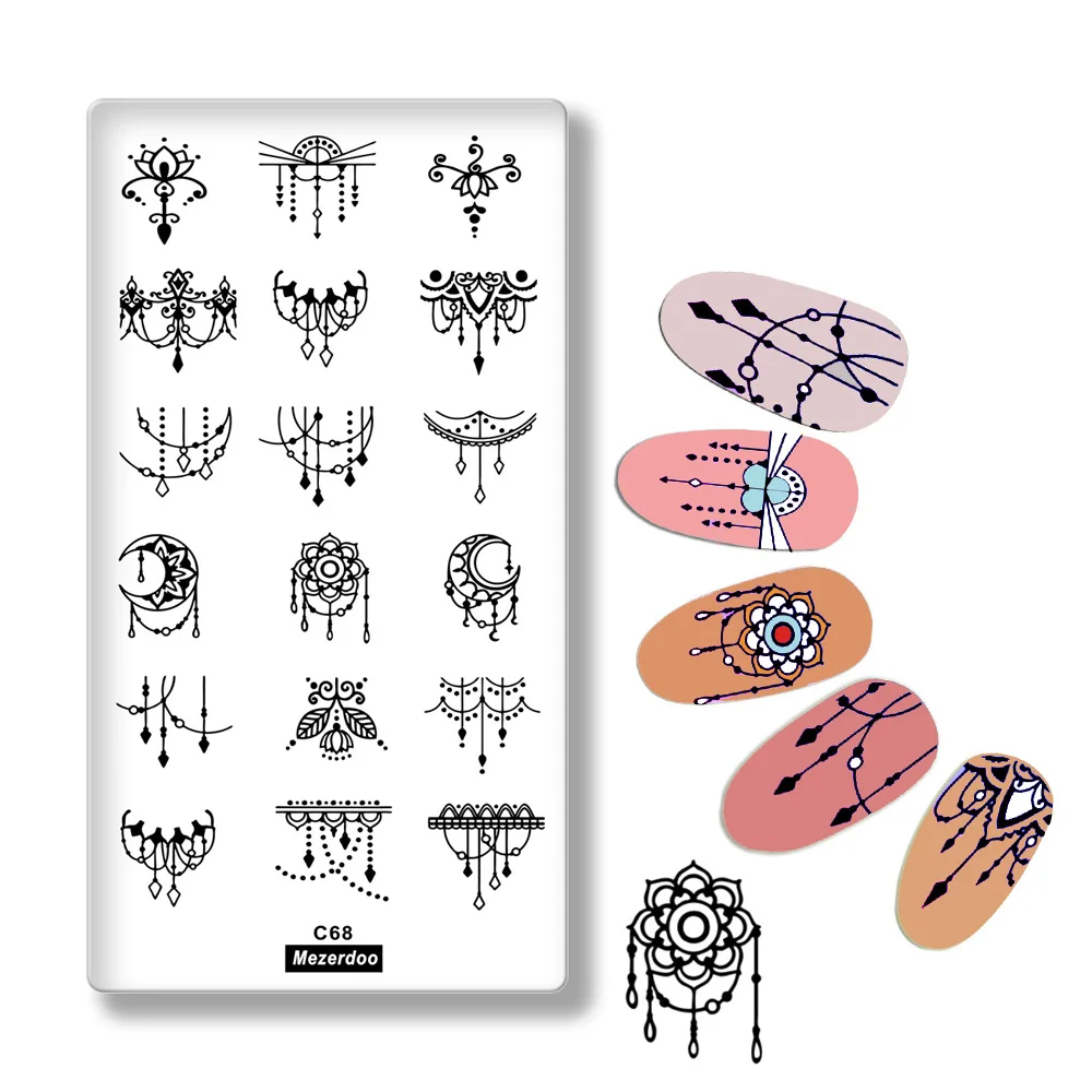 1Pcs Necklace Flower Pendant Design Nail Art Print Stencil Lace Rectangle Stamping Polish Template Manicure Nail Stamp Tools C68