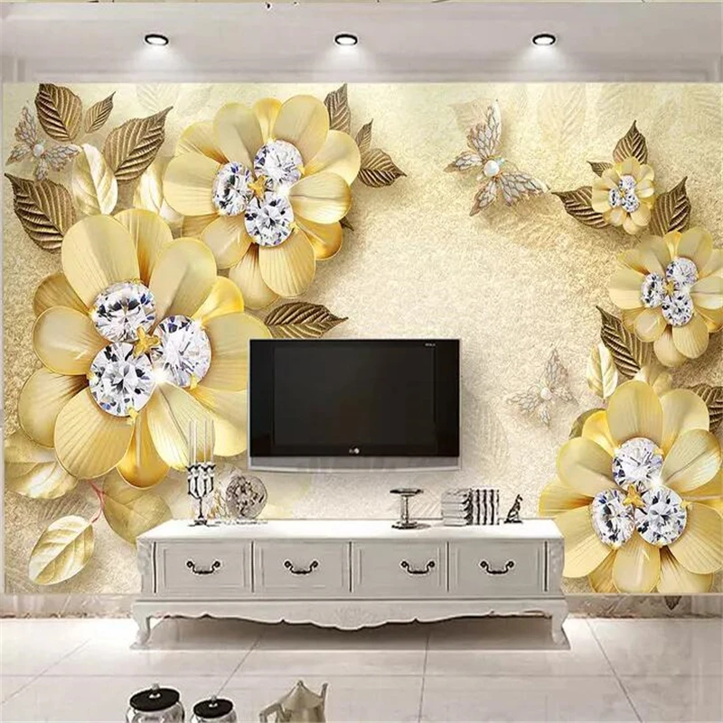 

Beibehang Custom wallpaper 3d photo mural European luxury gold diamond flower silk jewelry background wall papers home decor 3d