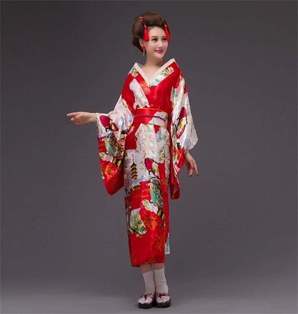 New Blue Yukata Japanese Women\'s Silk Kimono Vintage Original Tradition Dress with Obi One size