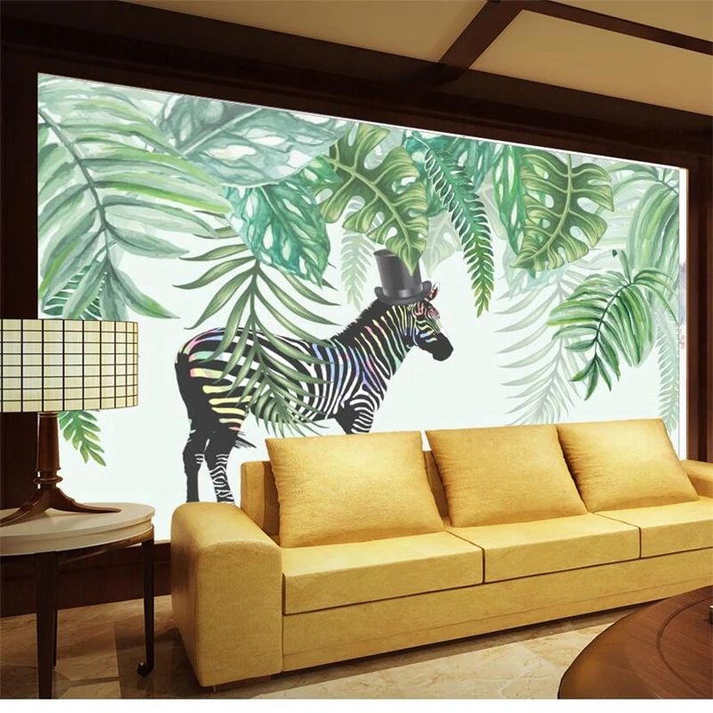 

wellyu papel de parede para quarto Custom wallpaper Hand painted simple fresh tropical rainforest zebra TV backdrop behang