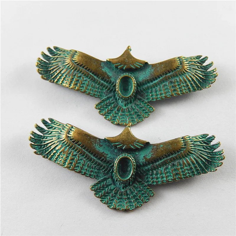 Julie Wang 5PCS Antique Green Bronze Charms Simulated Animal Flying Eagle Hanging Pendants Earring Necklace Accessories